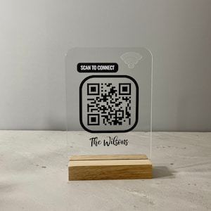 Personalised QR WiFi sign made in clear acrylic