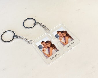 Personalised Photo Keyring Pair, Custom Photo, Any message, Birthday Wedding, Love Christmas Gift Keychain, Music Boyfriend Girlfriend