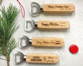 Christmas Bottle Opener, Engraved Wooden Gift, Personalised With Any Text, Beer Opener, Keepsake Gifts, Custom Engraved Gift