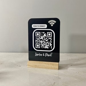 Personalised QR WiFi sign made in clear or black acrylic