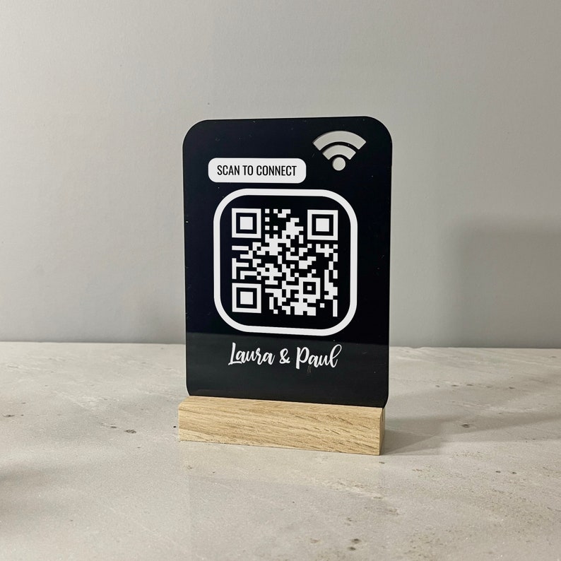 Personalised QR WiFi sign made in clear or black acrylic
