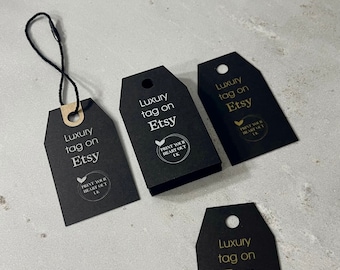 Luxury Wedding Gift Tags with Metallic Gold or Silver Print, Clothing Black Hang Tag, Garment Branding