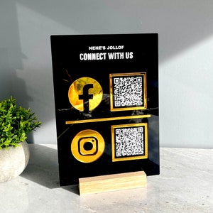 Social Media Sign with Stand, QR Code Business Sign, Any Logo, Any Background Colour, Beauty Salon / Hairdresser Sign, Scan To Social Media