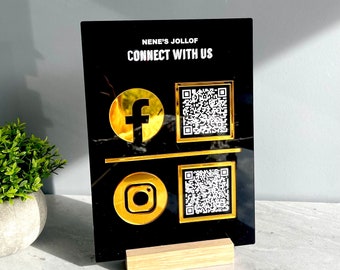 Social Media Sign with Stand, QR Code Business Sign, Any Logo, Any Background Colour, Beauty Salon / Hairdresser Sign, Scan To Social Media