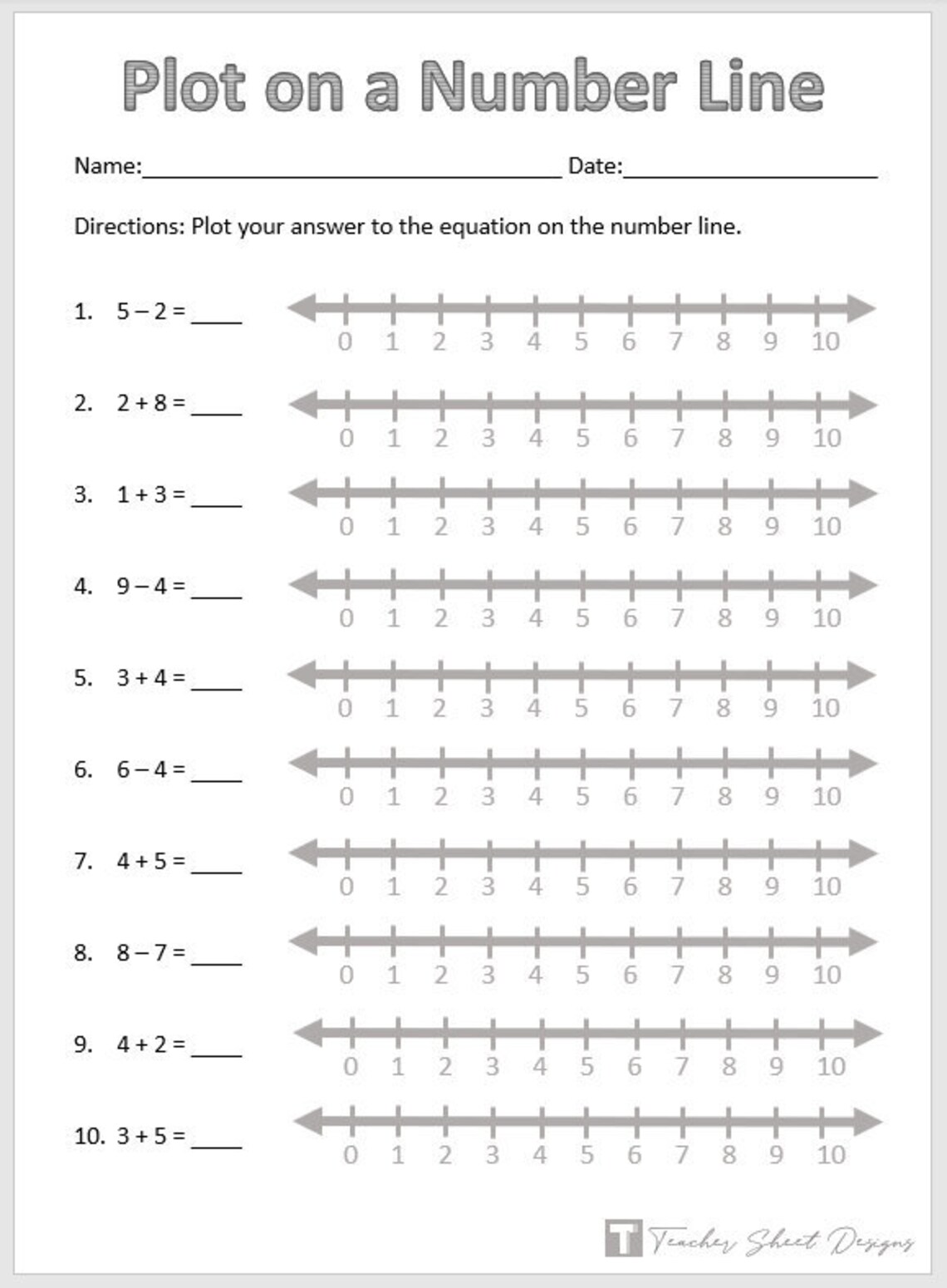 Plot On A Number Line Worksheet Etsy