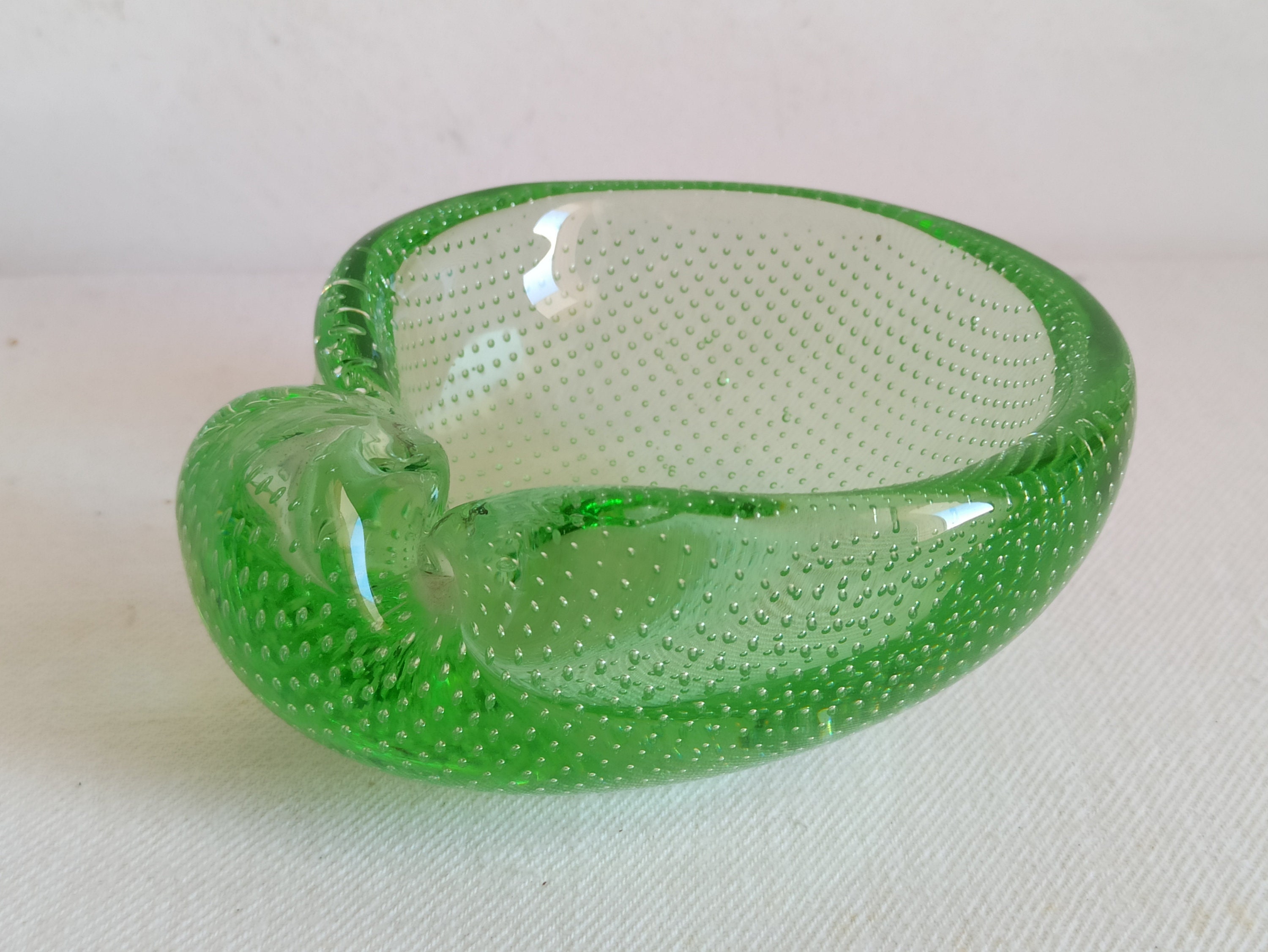 Murano, vibrant green colored vintage solid glass bowl / ashtray, stylish  Italian design,  1960s