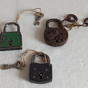 Set of three nice vintage padlocks, lock and key early 1960s