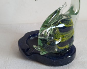 Murano, nice vintage solid glass ashtray with beautiful fish decoration on top, Italian design,  1960s