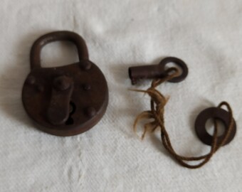 Nice antique padlock, lock and key early 1900s