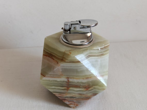 Vintage onyx lighter holder, paper weight carved in Italy, stylish Italian design