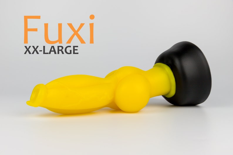 XX-Large Fuxi, Yellow / Black, Fantasy Fox Dildo with Knot 