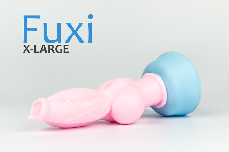 Extra Large Fuxi, Pastel Pink and Blue, Fantasy Dildo with Knot 