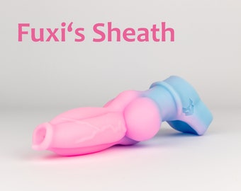 Fuxis Sheath, Fantasy Dildo Sleeve with Knot and Cock Ring in Soft Platinum Silicone