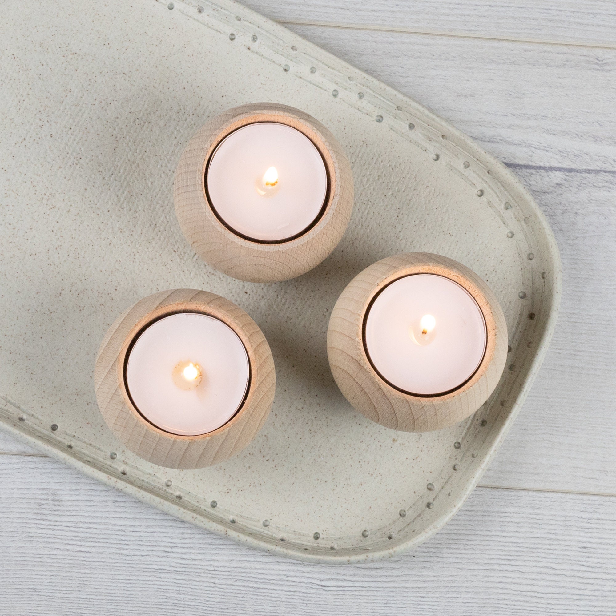 Lot De Bougeoirs à Bougies Chauffe-plat En Bois Shabby Chic - Hêtre