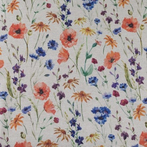 Fiori Ad Acquerello 280 cm Tessuto Largo, Papaveri Tessuto Fiordalisi