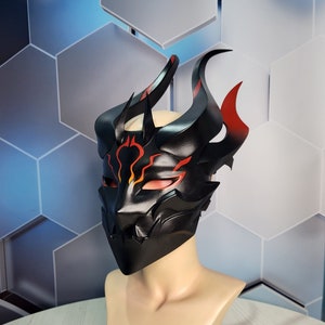 Demon Zwart Masker met hoorns | KLAAR EN GESCHILDERD