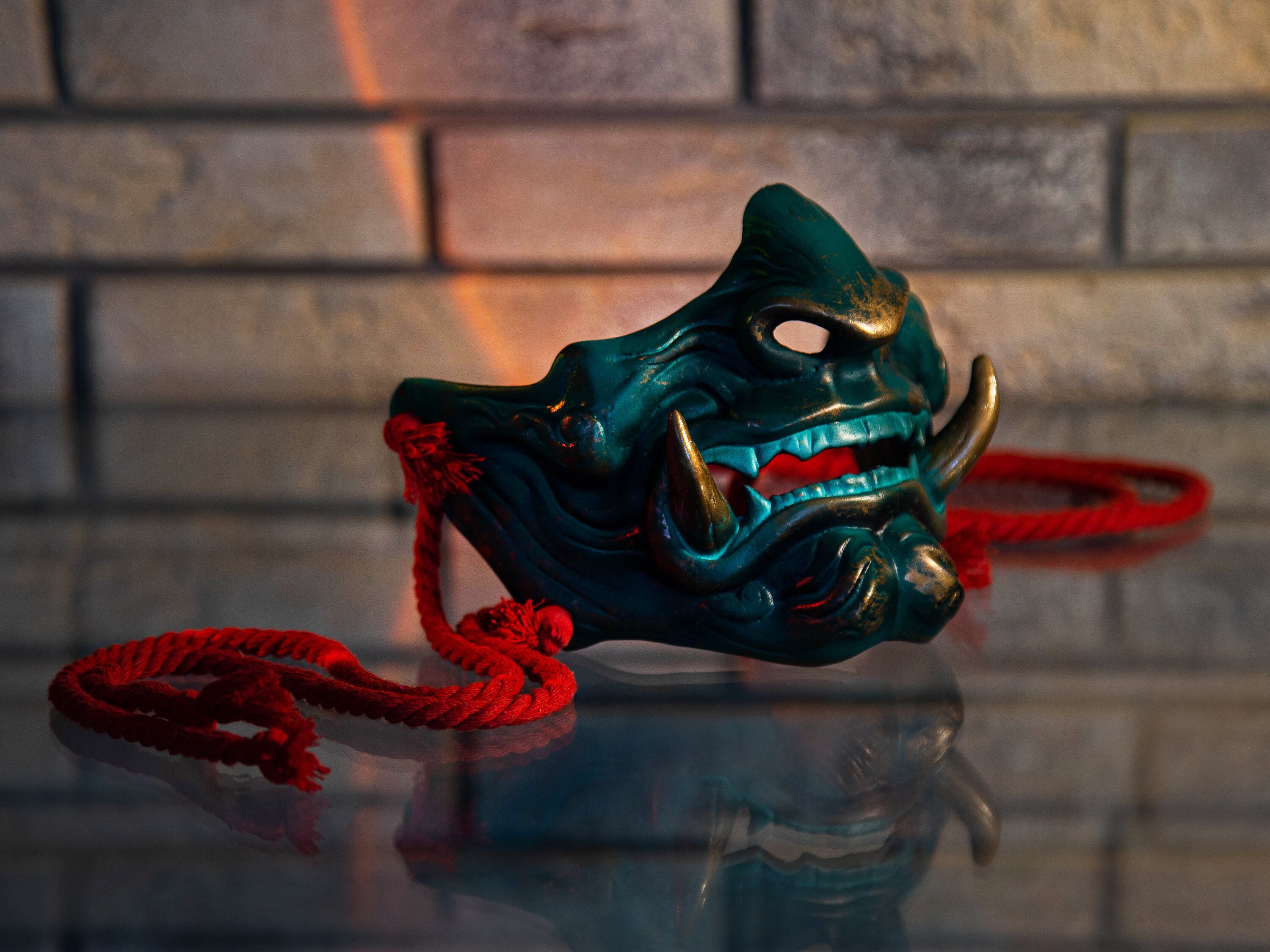 Japanese Samurai Oni Demon Jade Half Mask | FINISHED&PAINTED