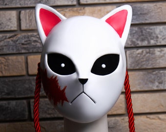Japanese Kitsune Fox Demon Mask with scar | FINISHED&PAINTED