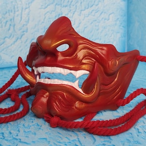 Media máscara japonesa Samurai Oni Demon / ACABADA Y PINTADA