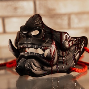 Japanese Samurai Oni Demon Bloody Half Mask | FINISHED&PAINTED