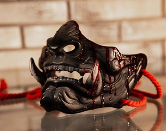 Japanese Samurai Oni Demon Bloody Half Mask | FINISHED&PAINTED