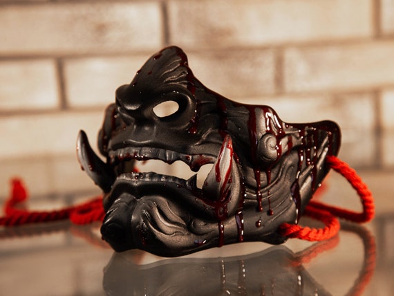 Japanese Samurai Oni Demon Bloody Half Mask Etsy