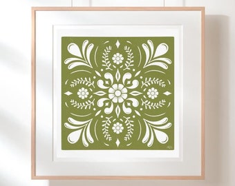 Original Olive Floral Print Physical Copy to be printed and mailed