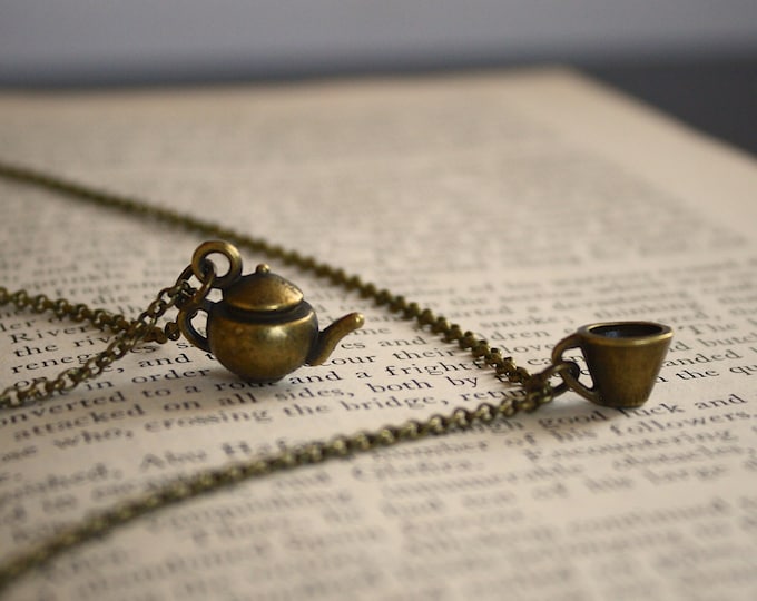 Set of Teapot and Teacup Necklaces Layering Necklace Coffee Tea Cake