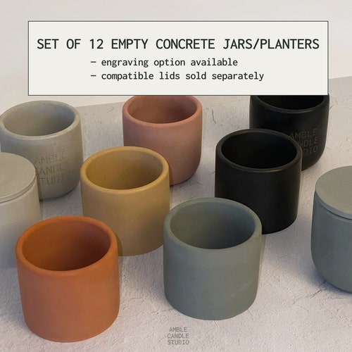 12 Custom ENGRAVED Concrete Candle Jars Empty Handcrafted Etsy