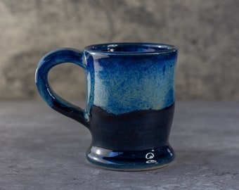 Ceramic Mug, Blue mug, coffee cup, Wheel thrown mug, handmade by me, dishwasher safe, holds about 11 ounces, light blue and dark blue mug