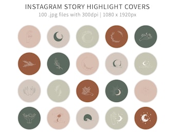 Moon Inspiration Instagram Story Highlight Covers | Mystic Boho Theme Icons | Moon and Botanical Designs | Social Media Branding
