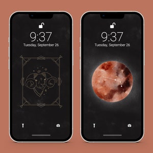 iPhone Wallpaper Set | Aries Zodiac Symbol & Constellation on Mars | Minimalist Astrology Background | Instant Download | High-Res Art