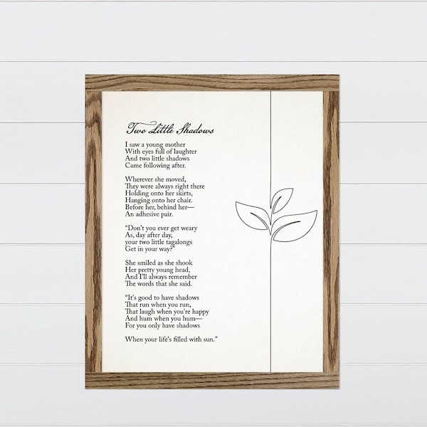 Two Little Shadows Poem Wall Art - Mothers Day Gift - Poem Wall Hanging