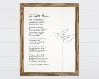 Two Little Shadows Poem Wall Art - Mothers Day Gift - Poem Wall Hanging