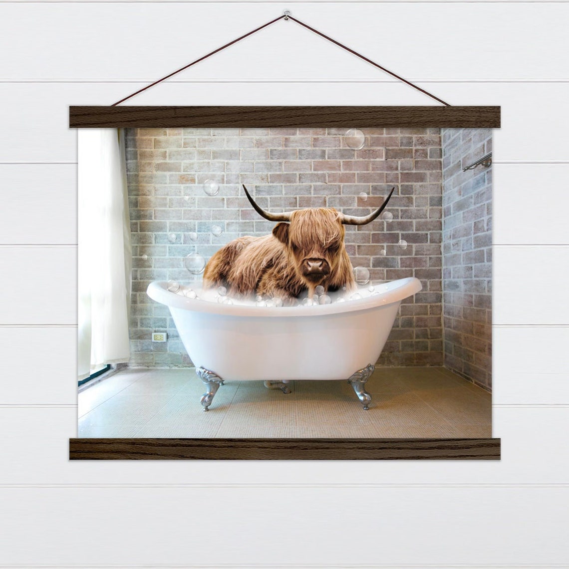Highland Cow Bubble Bath Wall Art Farmhouse Wall Art Etsy