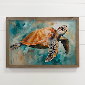 Framed Canvas Art - Ocean Sea Turtle - Turtle Canvas Art - Wood Framed Wall Art
