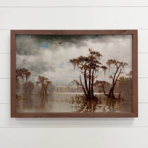 Framed Vintage Art - Louisiana Bayou - Framed Nature Wall Art - Lake House Decor Handmade Frame