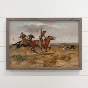 Cowboys Roping Wolf - Cowboy Leinwand Kunst - Holzgerahmte Dekoration