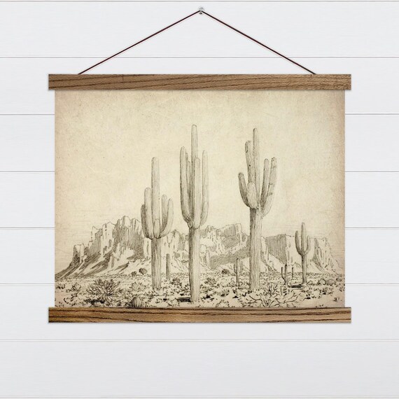Cactus Sketch Wall Art Desert Farmhouse Wall Hanging Etsy