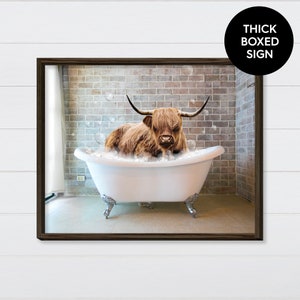 Highland Cow Bubble Bath Wall Art - Farmhouse Wall Art - Highland Cow Wall Art