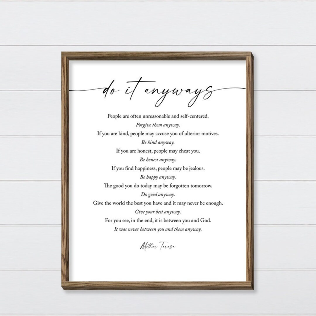 Do It Anyways Word Wall Hanging Poem Wall Art Inspirational Word Wall