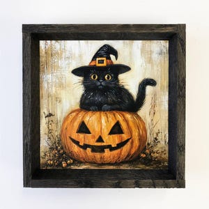 Gatti neri su Jack-O-Lantern - Arte su tela di Halloween
