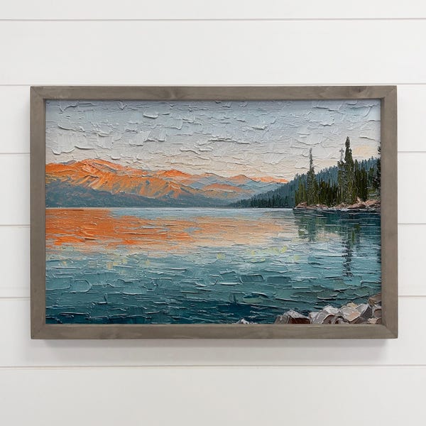Lienzo con paisaje de lago Tahoe de cobre azul - Arte enmarcado
