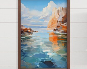 南ユタ州の絵画 - パウエル湖の抽象画 - 抽象的な湖のキャンバスアート - 木製フレーム