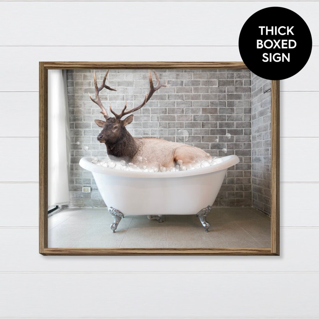 Elk in a Bubble Bath Wall Art Farmhouse Bathroom Wall Art Etsy