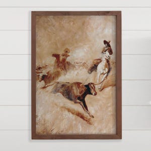Western Wall Art Framed Canvas - New Mexico Cowboy Pursuit - Cowboy Canvas Art - Wood Framed