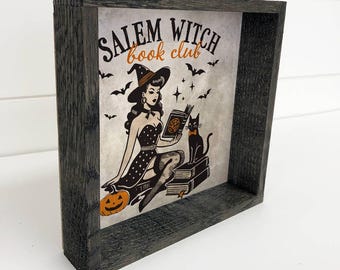 Club de lectura de brujas de Salem - Lienzo artístico de Halloween - Enmarcado