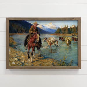 Western Cowboy Vintage Art - The Pack Train - Cowboy Canvas Art - Wood Framed Decor