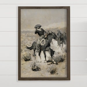 Vintage Western Wand Kunst - Hands Up Cowboy - Cowboy Leinwand Kunst - Holzgerahmte Wandkunst