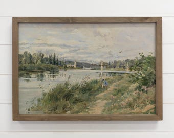 Fishing Wall Art - Fisher Boy Landscape - River Landscape Canvas Art - Framed
